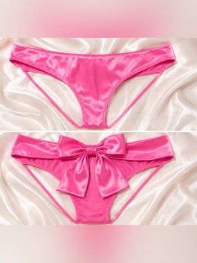 Adore Me Pink Satin Bow Tie Side Thong Panty NWT 1X